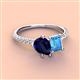 3 - Zahara 9x7 mm Pear Blue Sapphire and 7x5 mm Emerald Cut Blue Topaz 2 Stone Duo Ring 