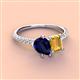 3 - Zahara 9x7 mm Pear Blue Sapphire and 7x5 mm Emerald Cut Citrine 2 Stone Duo Ring 