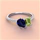 3 - Zahara 9x7 mm Pear Blue Sapphire and 7x5 mm Emerald Cut Peridot 2 Stone Duo Ring 
