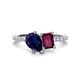 1 - Zahara 9x7 mm Pear Blue Sapphire and 7x5 mm Emerald Cut Rhodolite Garnet 2 Stone Duo Ring 