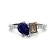 1 - Zahara 9x7 mm Pear Blue Sapphire and 7x5 mm Emerald Cut Smoky Quartz 2 Stone Duo Ring 