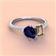 3 - Zahara 9x7 mm Pear Blue Sapphire and 7x5 mm Emerald Cut Smoky Quartz 2 Stone Duo Ring 
