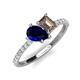4 - Zahara 9x7 mm Pear Blue Sapphire and 7x5 mm Emerald Cut Smoky Quartz 2 Stone Duo Ring 