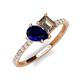 4 - Zahara 9x7 mm Pear Blue Sapphire and 7x5 mm Emerald Cut Smoky Quartz 2 Stone Duo Ring 