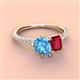 3 - Zahara 9x6 mm Pear Blue Topaz and 7x5 mm Emerald Cut Lab Created Ruby 2 Stone Duo Ring 
