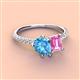 3 - Zahara 9x6 mm Pear Blue Topaz and 7x5 mm Emerald Cut Lab Created Pink Sapphire 2 Stone Duo Ring 