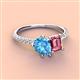 3 - Zahara 9x6 mm Pear Blue Topaz and 7x5 mm Emerald Cut Pink Tourmaline 2 Stone Duo Ring 