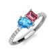 4 - Zahara 9x6 mm Pear Blue Topaz and 7x5 mm Emerald Cut Pink Tourmaline 2 Stone Duo Ring 