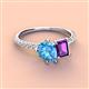 3 - Zahara 9x6 mm Pear Blue Topaz and 7x5 mm Emerald Cut Amethyst 2 Stone Duo Ring 