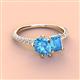 3 - Zahara 9x6 mm Pear and Emerald Cut Blue Topaz 2 Stone Duo Ring 