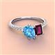 3 - Zahara 9x6 mm Pear Blue Topaz and 7x5 mm Emerald Cut Rhodolite Garnet 2 Stone Duo Ring 