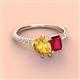 3 - Zahara 9x6 mm Pear Citrine and 7x5 mm Emerald Cut Lab Created Ruby 2 Stone Duo Ring 