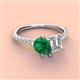 3 - Zahara 9x7 mm Pear Emerald and 7x5 mm IGI Certified Emerald Cut Lab Grown Diamond 2 Stone Duo Ring 