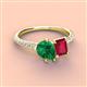 3 - Zahara 9x7 mm Pear Emerald and 7x5 mm Emerald Cut Lab Created Ruby 2 Stone Duo Ring 