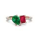 1 - Zahara 9x7 mm Pear Emerald and 7x5 mm Emerald Cut Lab Created Ruby 2 Stone Duo Ring 