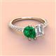 3 - Zahara 9x7 mm Pear Emerald and 7x5 mm IGI Certified Emerald Cut Lab Grown Diamond 2 Stone Duo Ring 