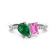 1 - Zahara 9x7 mm Pear Emerald and 7x5 mm Emerald Cut Lab Created Pink Sapphire 2 Stone Duo Ring 