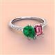 3 - Zahara 9x7 mm Pear Emerald and 7x5 mm Emerald Cut Pink Tourmaline 2 Stone Duo Ring 