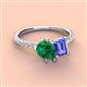 3 - Zahara 9x7 mm Pear Emerald and 7x5 mm Emerald Cut Tanzanite 2 Stone Duo Ring 
