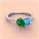 3 - Zahara 9x7 mm Pear Emerald and 7x5 mm Emerald Cut Blue Topaz 2 Stone Duo Ring 