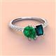 3 - Zahara 9x7 mm Pear Emerald and 7x5 mm Emerald Cut London Blue Topaz 2 Stone Duo Ring 