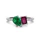 1 - Zahara 9x7 mm Pear Emerald and 7x5 mm Emerald Cut Rhodolite Garnet 2 Stone Duo Ring 
