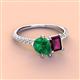 3 - Zahara 9x7 mm Pear Emerald and 7x5 mm Emerald Cut Rhodolite Garnet 2 Stone Duo Ring 