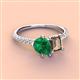 3 - Zahara 9x7 mm Pear Emerald and 7x5 mm Emerald Cut Smoky Quartz 2 Stone Duo Ring 