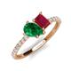 4 - Zahara 9x7 mm Pear Emerald and 7x5 mm Emerald Cut Lab Created Ruby 2 Stone Duo Ring 