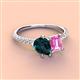 3 - Zahara 9x6 mm Pear London Blue Topaz and 7x5 mm Emerald Cut Lab Created Pink Sapphire 2 Stone Duo Ring 