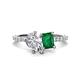 1 - Zahara 9x6 mm Pear Forever Brilliant Moissanite and 7x5 mm Emerald Cut Lab Created Emerald 2 Stone Duo Ring 