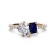 1 - Zahara 9x6 mm Pear Forever One Moissanite and 7x5 mm Emerald Cut Lab Created Blue Sapphire 2 Stone Duo Ring 