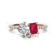 1 - Zahara 9x6 mm Pear Forever One Moissanite and 7x5 mm Emerald Cut Lab Created Ruby 2 Stone Duo Ring 