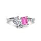 1 - Zahara 9x6 mm Pear Forever Brilliant Moissanite and 7x5 mm Emerald Cut Lab Created Pink Sapphire 2 Stone Duo Ring 