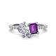 1 - Zahara 9x6 mm Pear Forever Brilliant Moissanite and 7x5 mm Emerald Cut Amethyst 2 Stone Duo Ring 