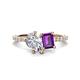 1 - Zahara 9x6 mm Pear Forever One Moissanite and 7x5 mm Emerald Cut Amethyst 2 Stone Duo Ring 