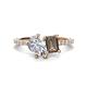 1 - Zahara 9x6 mm Pear Forever One Moissanite and 7x5 mm Emerald Cut Smoky Quartz 2 Stone Duo Ring 