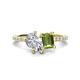 1 - Zahara 9x6 mm Pear Forever Brilliant Moissanite and 7x5 mm Emerald Cut Peridot 2 Stone Duo Ring 