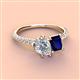 3 - Zahara 9x6 mm Pear Forever One Moissanite and 7x5 mm Emerald Cut Lab Created Blue Sapphire 2 Stone Duo Ring 