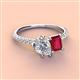 3 - Zahara 9x6 mm Pear Forever One Moissanite and 7x5 mm Emerald Cut Lab Created Ruby 2 Stone Duo Ring 