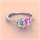 3 - Zahara 9x6 mm Pear Forever One Moissanite and 7x5 mm Emerald Cut Lab Created Pink Sapphire 2 Stone Duo Ring 