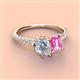 3 - Zahara 9x6 mm Pear Forever One Moissanite and 7x5 mm Emerald Cut Lab Created Pink Sapphire 2 Stone Duo Ring 