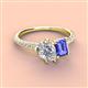 3 - Zahara 9x6 mm Pear Forever One Moissanite and 7x5 mm Emerald Cut Tanzanite 2 Stone Duo Ring 