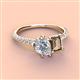 3 - Zahara 9x6 mm Pear Forever One Moissanite and 7x5 mm Emerald Cut Smoky Quartz 2 Stone Duo Ring 