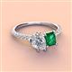 3 - Zahara 9x6 mm Pear Forever Brilliant Moissanite and 7x5 mm Emerald Cut Lab Created Emerald 2 Stone Duo Ring 