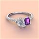 3 - Zahara 9x6 mm Pear Forever Brilliant Moissanite and 7x5 mm Emerald Cut Amethyst 2 Stone Duo Ring 