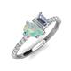 4 - Zahara 9x6 mm Pear Opal and IGI Certified 7x5 mm Emerald Cut Lab Grown Diamond 2 Stone Duo Ring 