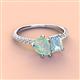 3 - Zahara 9x6 mm Pear Opal and 7x5 mm Emerald Cut Aquamarine 2 Stone Duo Ring 
