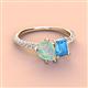 3 - Zahara 9x6 mm Pear Opal and 7x5 mm Emerald Cut Blue Topaz 2 Stone Duo Ring 
