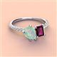 3 - Zahara 9x6 mm Pear Opal and 7x5 mm Emerald Cut Rhodolite Garnet 2 Stone Duo Ring 